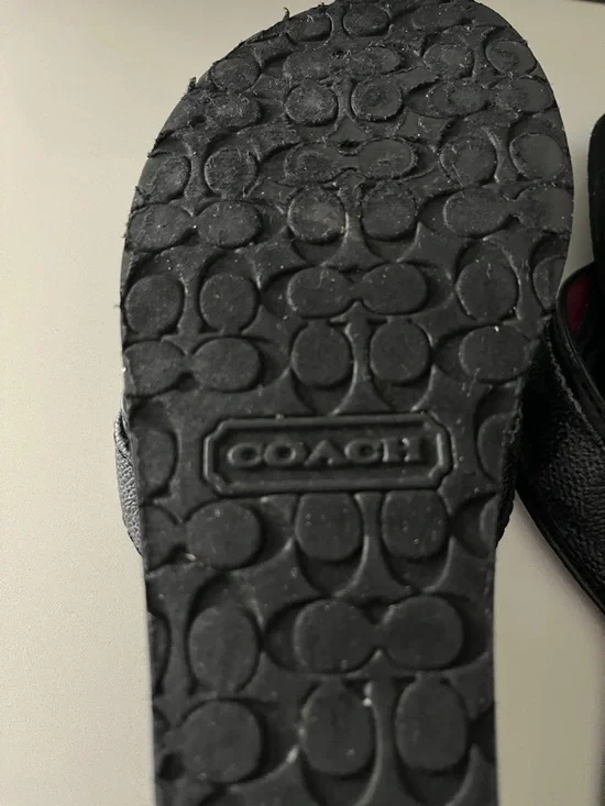 Coach Black Leather Thong Sandals with Red Lining and Gold Logo Box included - Picture 6 of 10